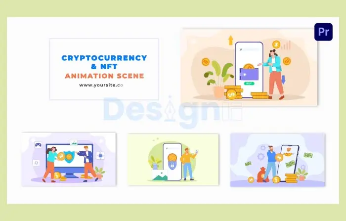 Cryptocurrency and NFT Investment Flat Character Animation Scene